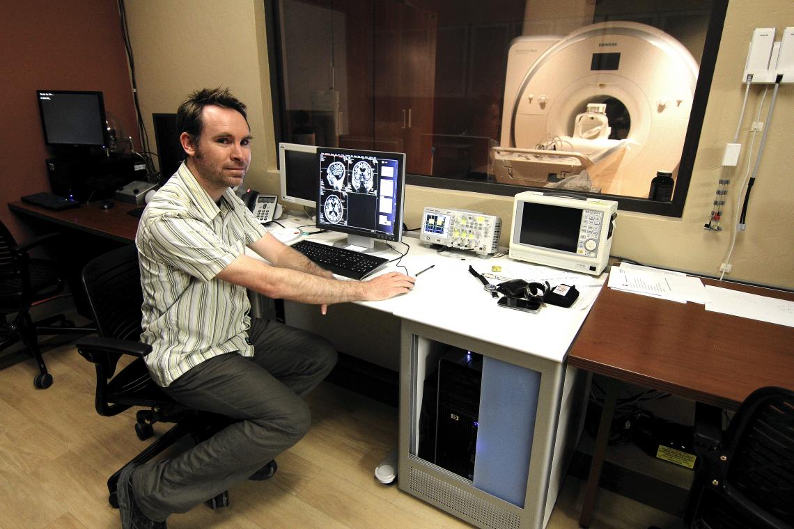 Stephen Wilson takes images of study participants' brains using a state-of-the-art MRI scanner acquired by the UA only last year. Housed in the newly improved medical imaging facility, this scanner is exclusively dedicated to research.